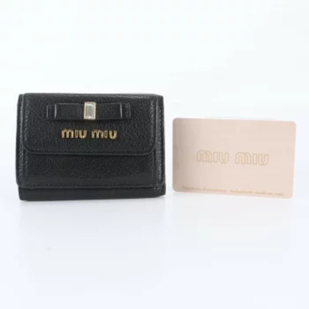 Miu Miu Card Leather Trifold Wallet Black